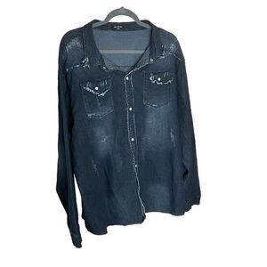 ED Express Men's Long Sleeve Shirt Size XXL Dark Blue Distressed Frayed